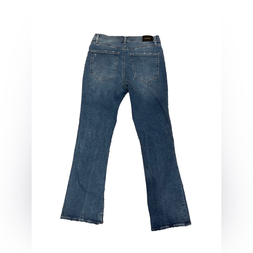 Express Mid Rise Medium Wash Ripped Skyscraper Jeans - Picture 4 of 8